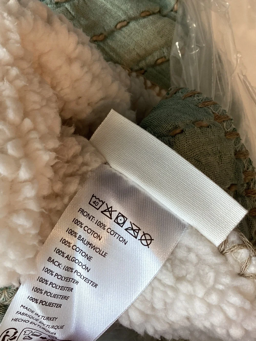 Anthropologie Throw Blanket Mira Cotton Sherpa Fleece Reverse Woven New Green